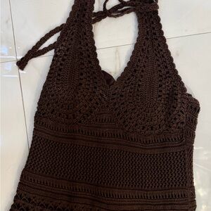 Women’s Crochet Halter Maxi Dress - Brown